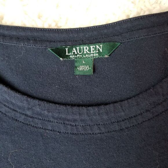 Ralph Lauren Navy Blue Button Accent T Lrg - Picture 5 of 8